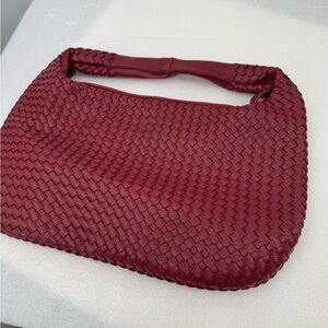 Red Woven Leather Hobo Bag